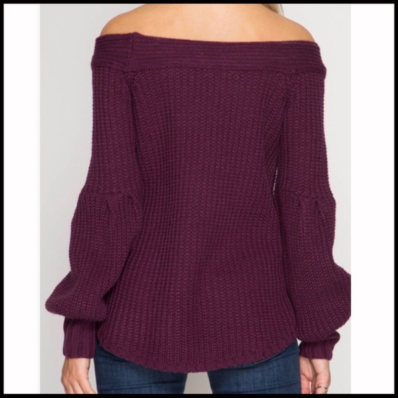 Lantern Sleeve Off-Shoulder Sweater - Picture 4 of 7